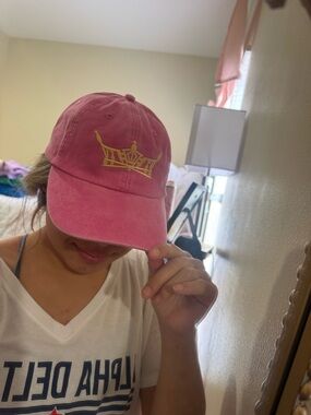 Pink Baseball Cap with Yellow Crown Embroidery